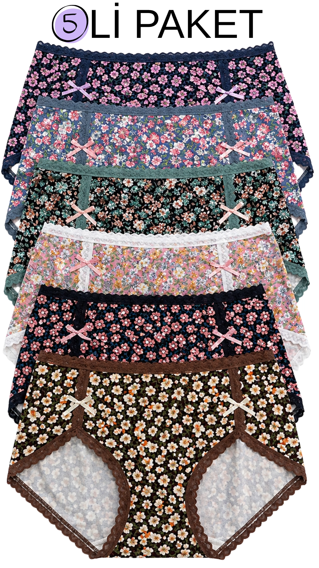 Un Real Underwear 9313 Kadın Desenli Külot 1 Pakette 5 Adet