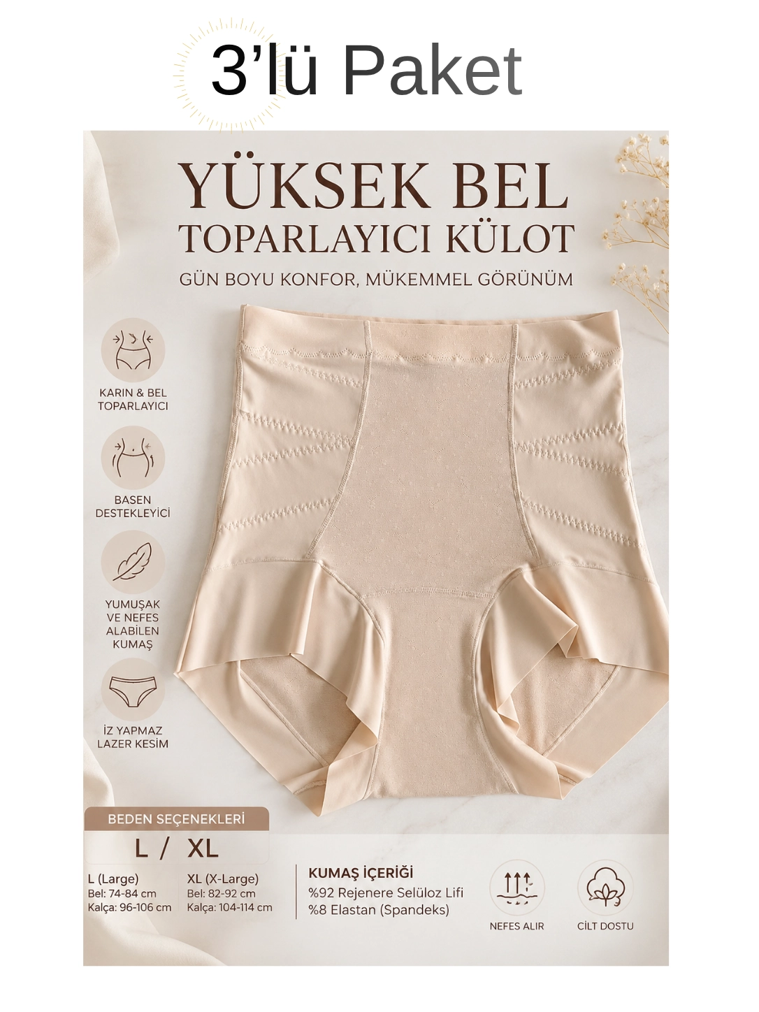 Un Real Kadın 3 Lü Yüksek Bel Toparlayıcı Korseli Külot