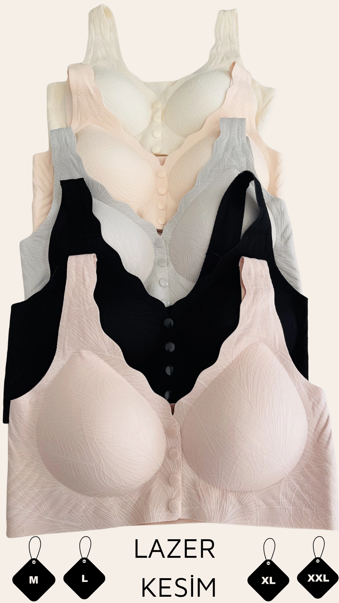 Un Real Kadın Ten Lazer Kesim Düğmeli Bralet Sütyen Balensiz Dikişsiz Rahat Model