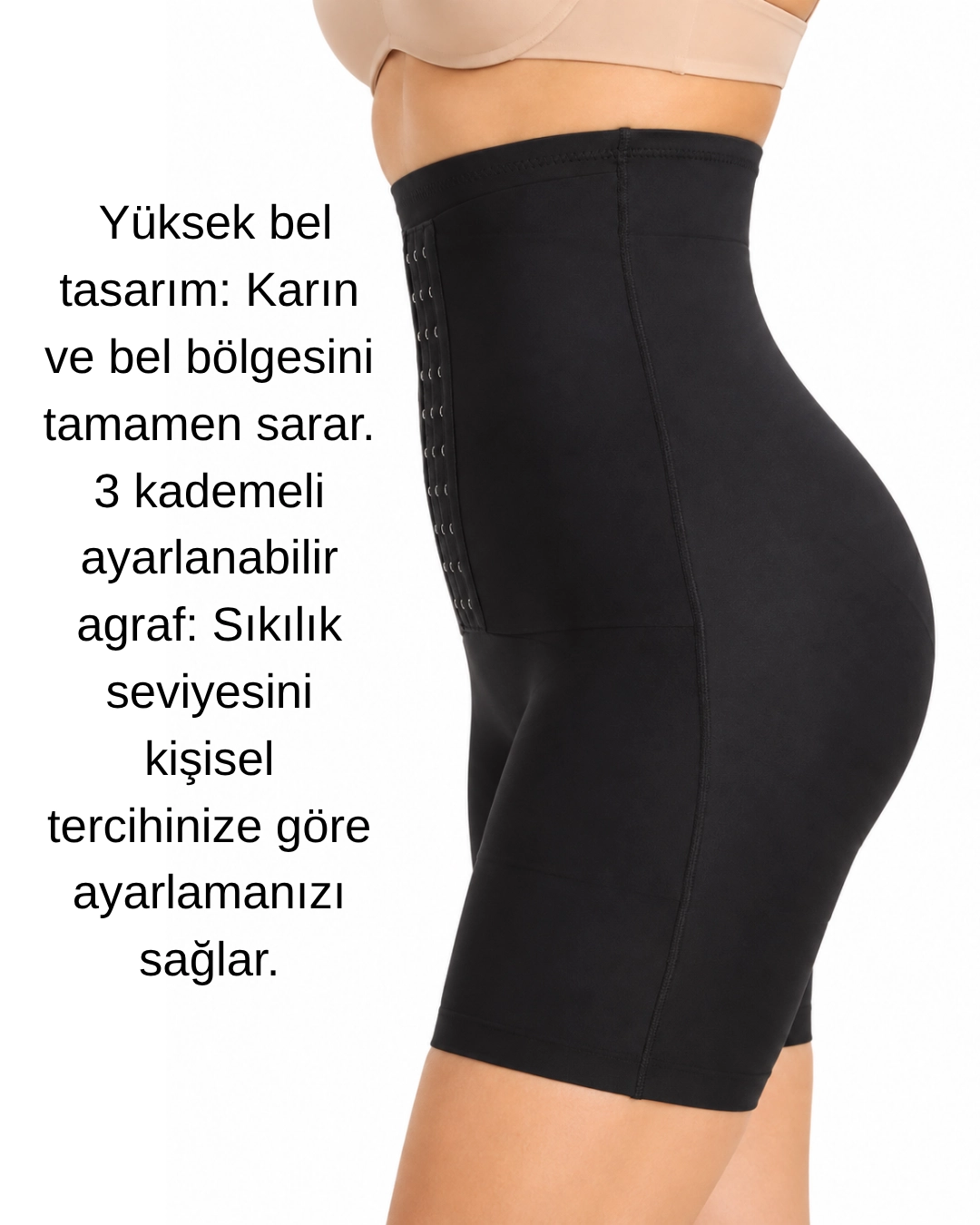 UN REAL Kadın Yüksek Bel Uzun Paçalı Toparlayıcı Korse Şort 3 Kademeli Agraflı