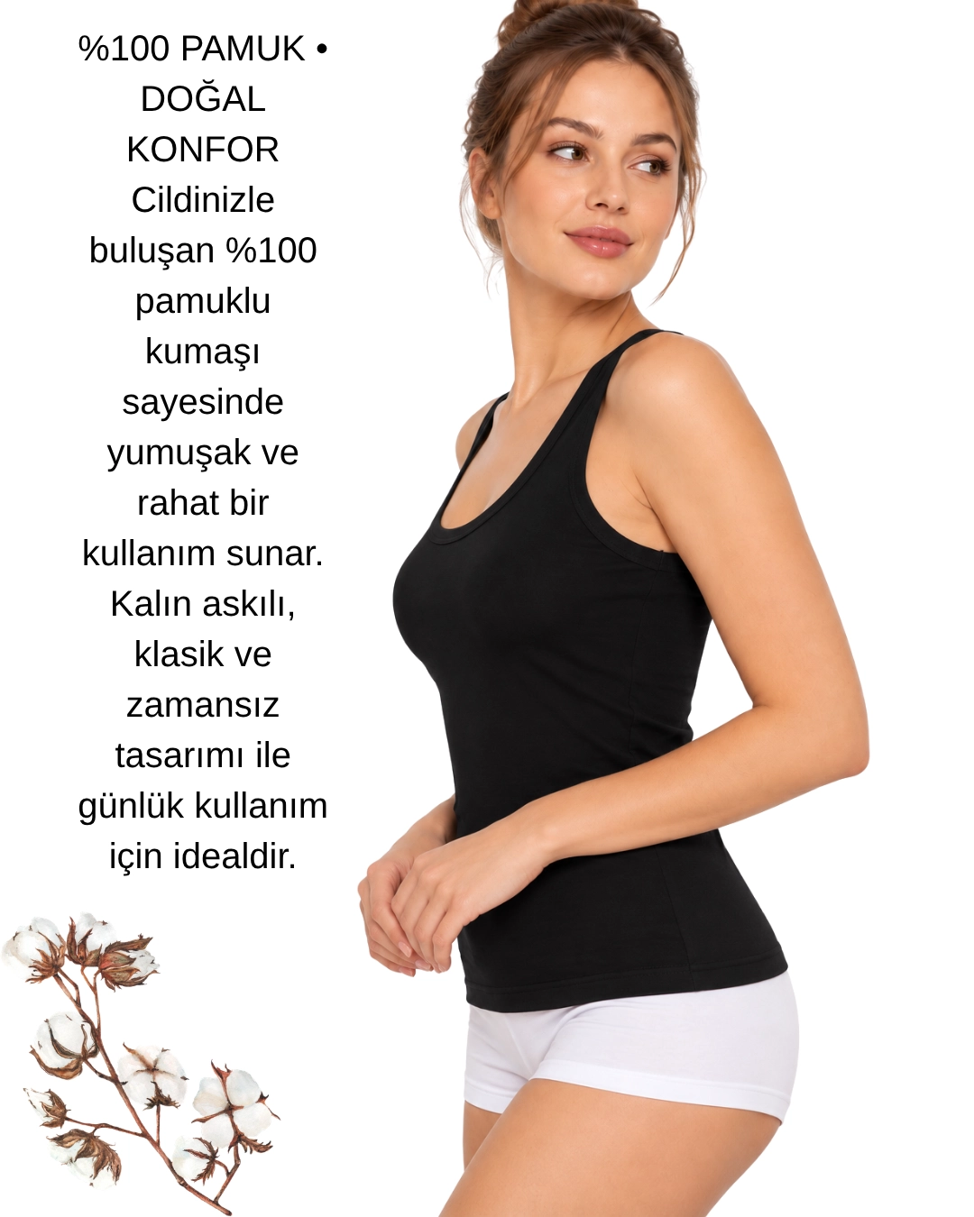 UN REAL Özten Kadın Geniş Askılı Ribana %100 Pamuk Atlet 3’lü Paket