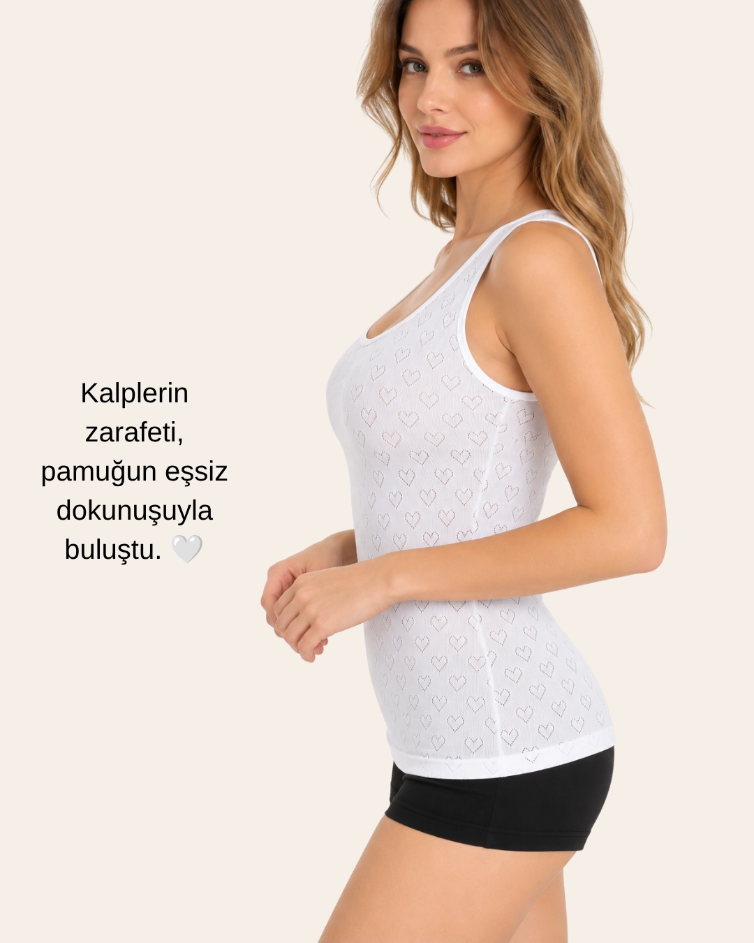 UN REAL Özten Kadın Geniş Askılı Kalp Baskılı % 100 Pamuk Atlet 3’lü Paket