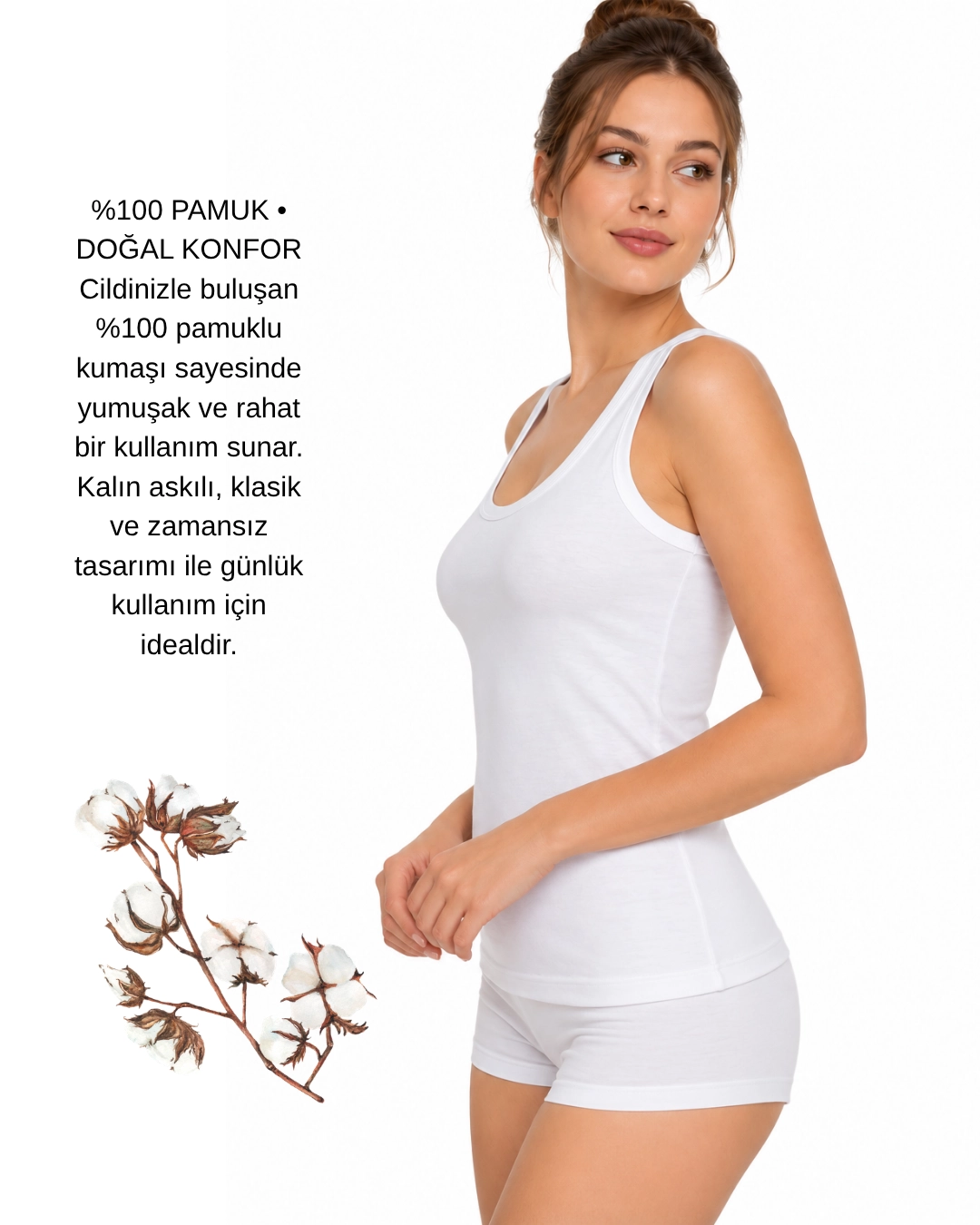 UN REAL Özten Kadın Geniş Askılı Ribana %100 Pamuk Atlet 3’lü Paket