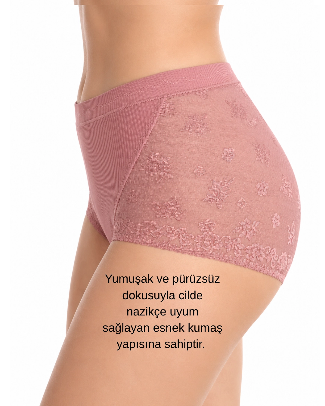 UN REAL 5’li Kadın Yüksek Bel Fitilli Çiçek Desenli Dantel Detaylı Külot Seti L/XL