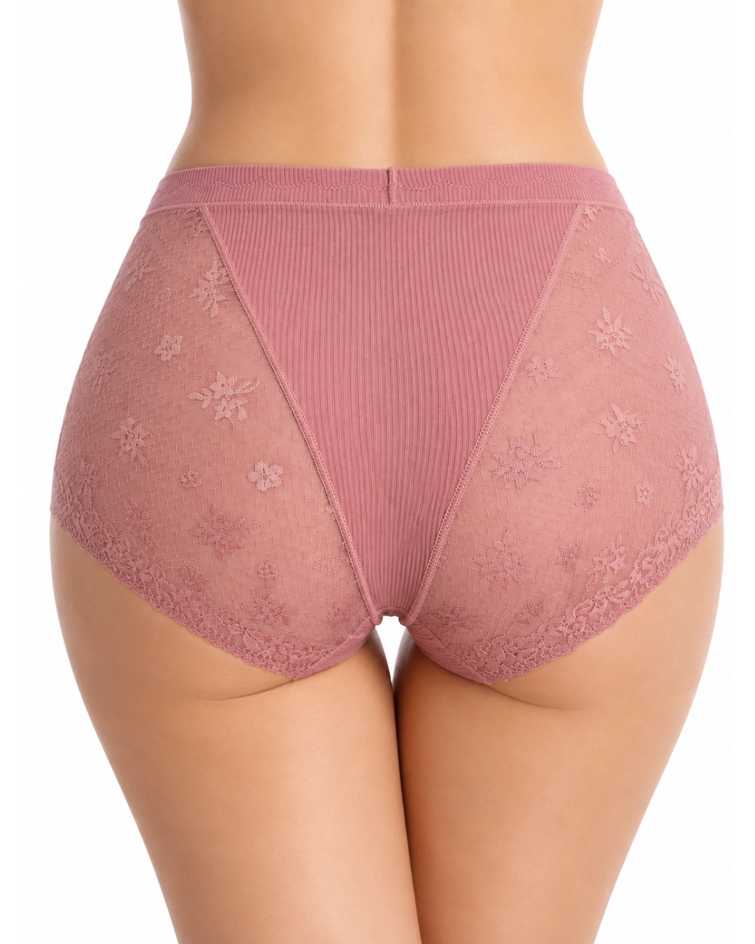 UN REAL 5’li Kadın Yüksek Bel Fitilli Çiçek Desenli Dantel Detaylı Külot Seti L/XL