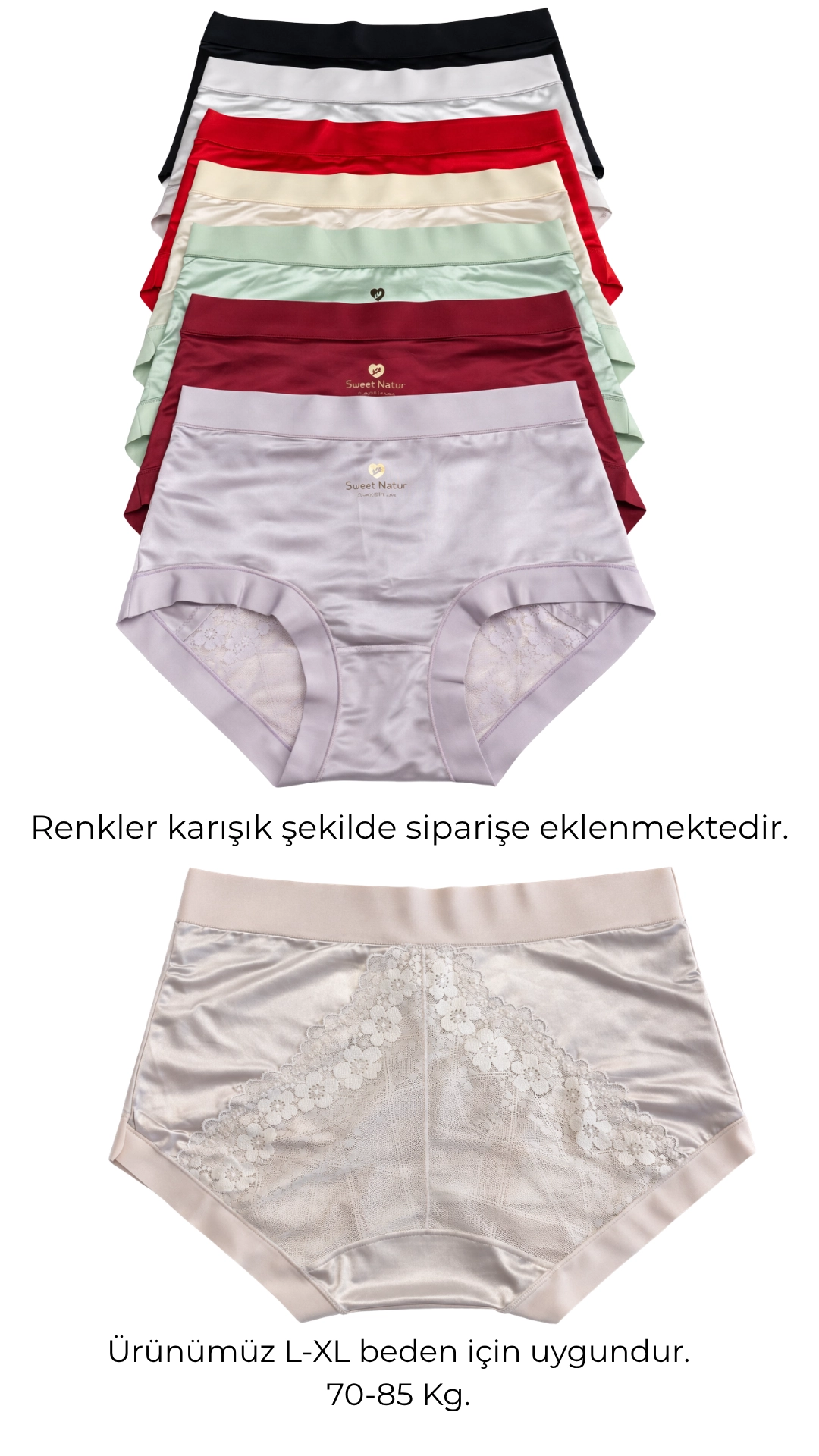 Un Real Underwear 910 Kadın Dantel Detaylı Yüksek Bel Külot 5’li Paket Karışık Renk L-XL
