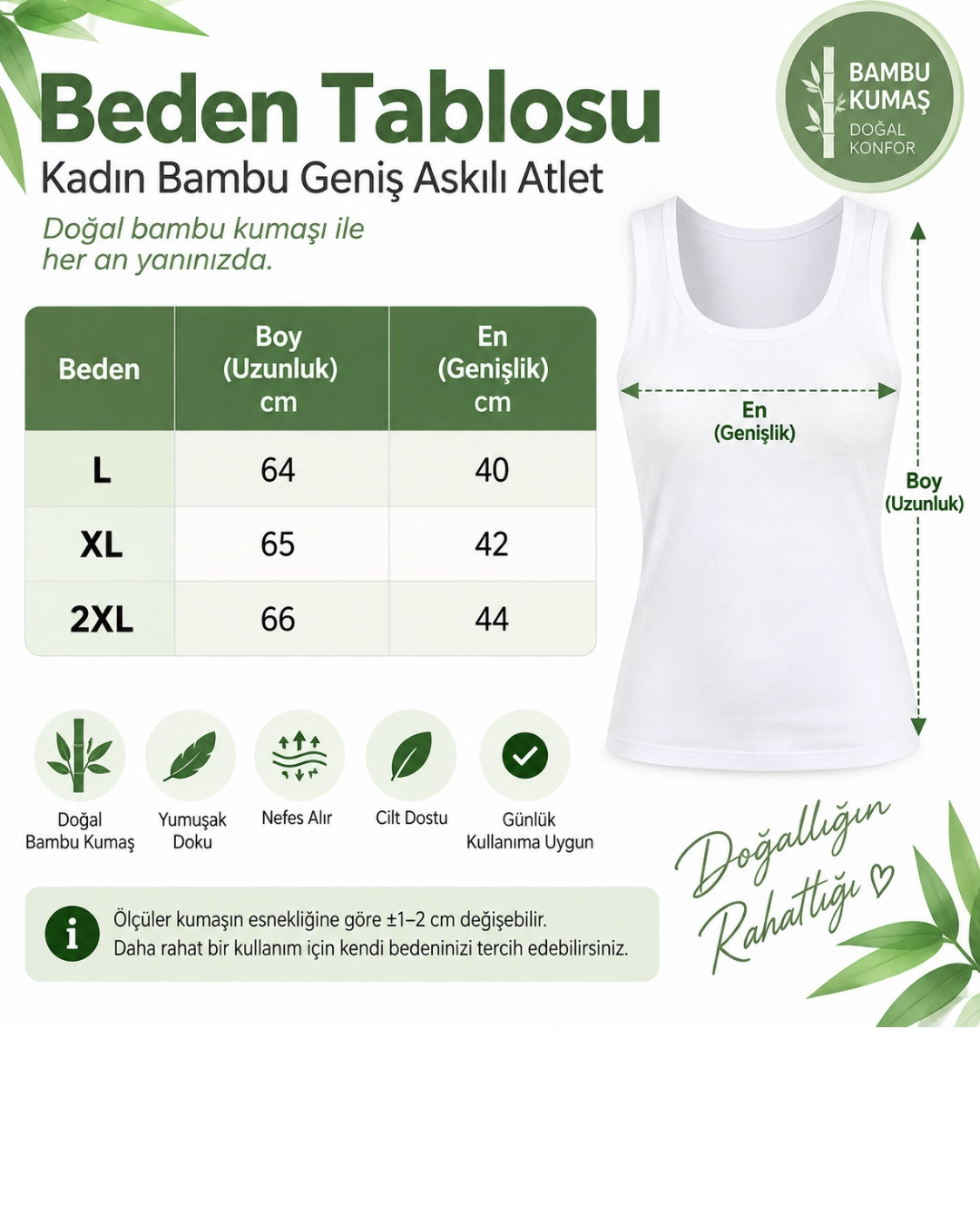 UN REAL ÖZTEN 3’lü Kadın Geniş Askılı Bambu Atlet Seti – Yumuşak ve Esnek