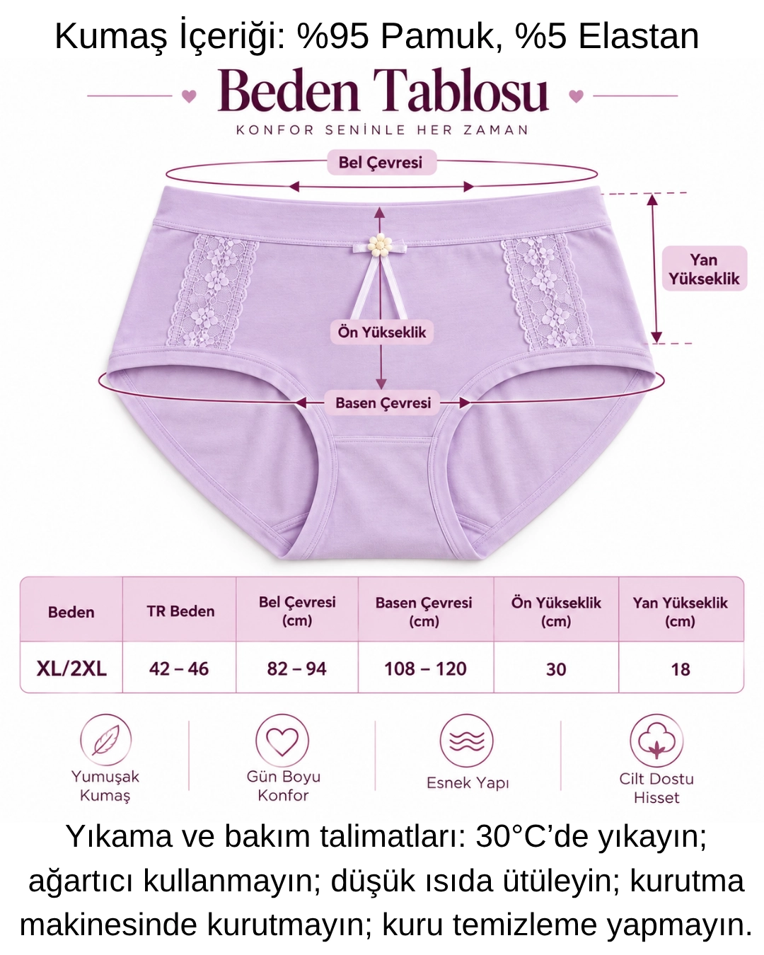 UN REAL 5’li Kadın Yüksek Bel Pamuklu Dantel Detaylı Külot Seti