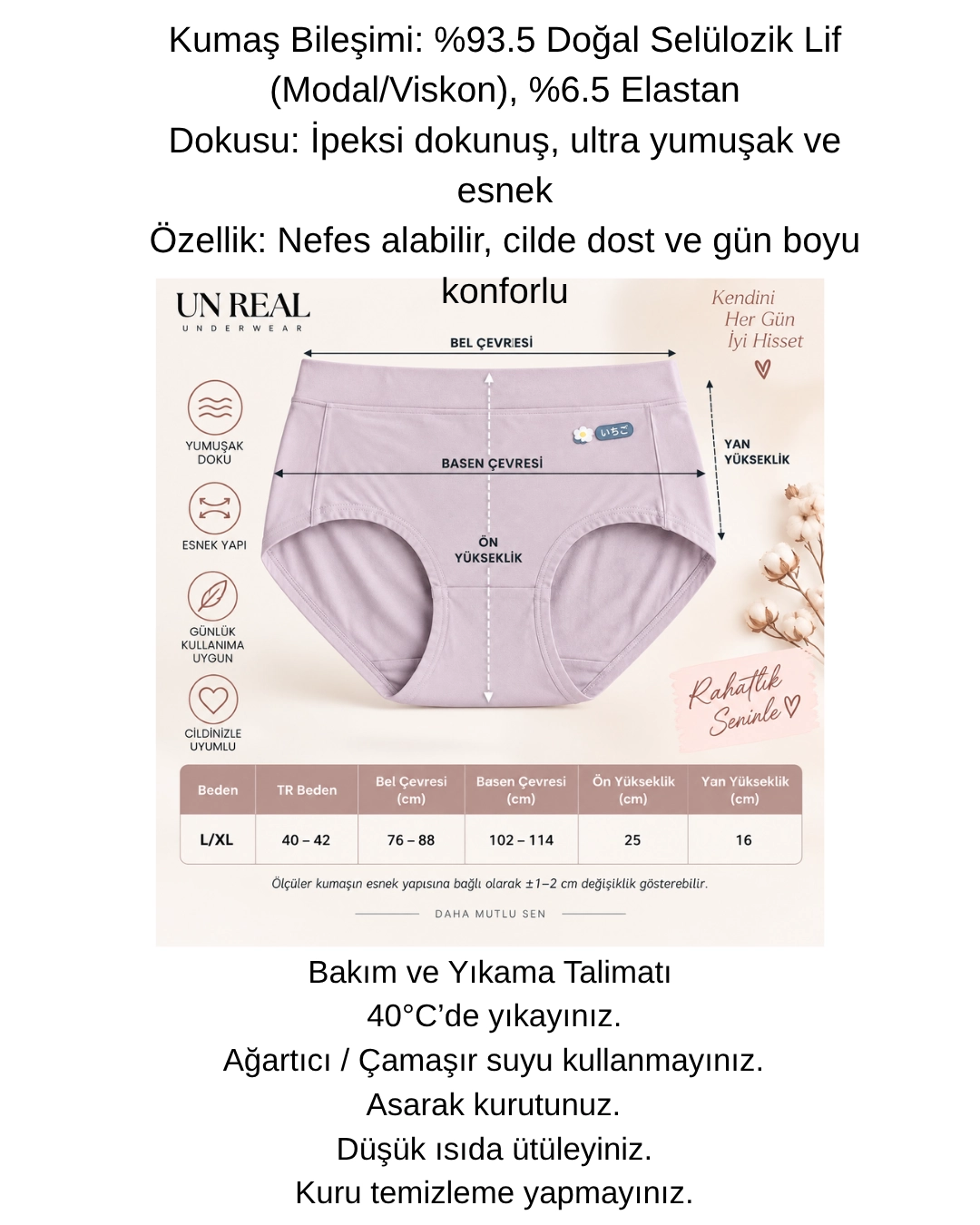 UN REAL 5’li Kadın Yüksek Bel Modal Kumaş Papatya Desenli Külot Seti