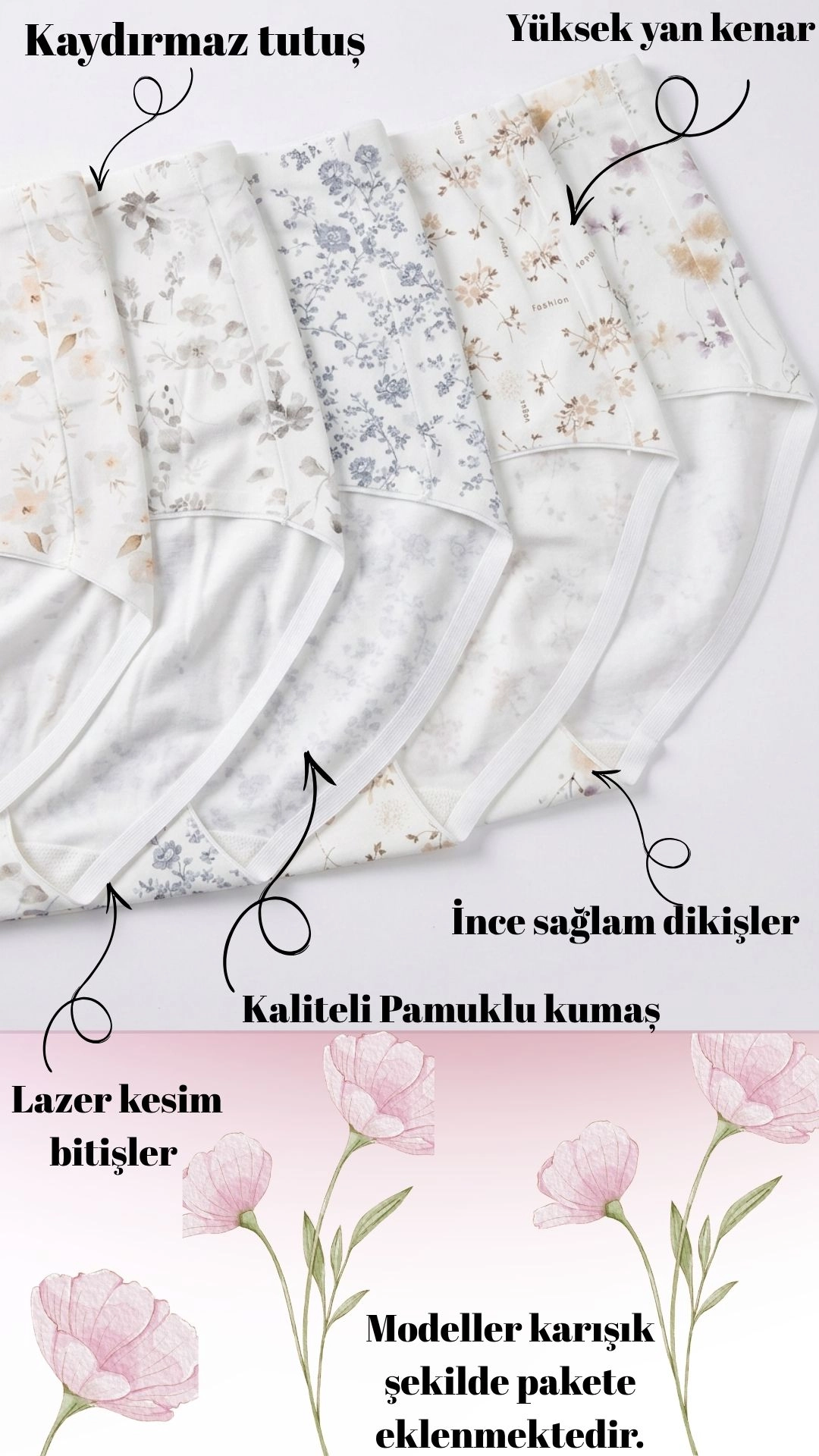 Un Real Lazer Kesim Çiçek Baskılı Külot 5’li Paket