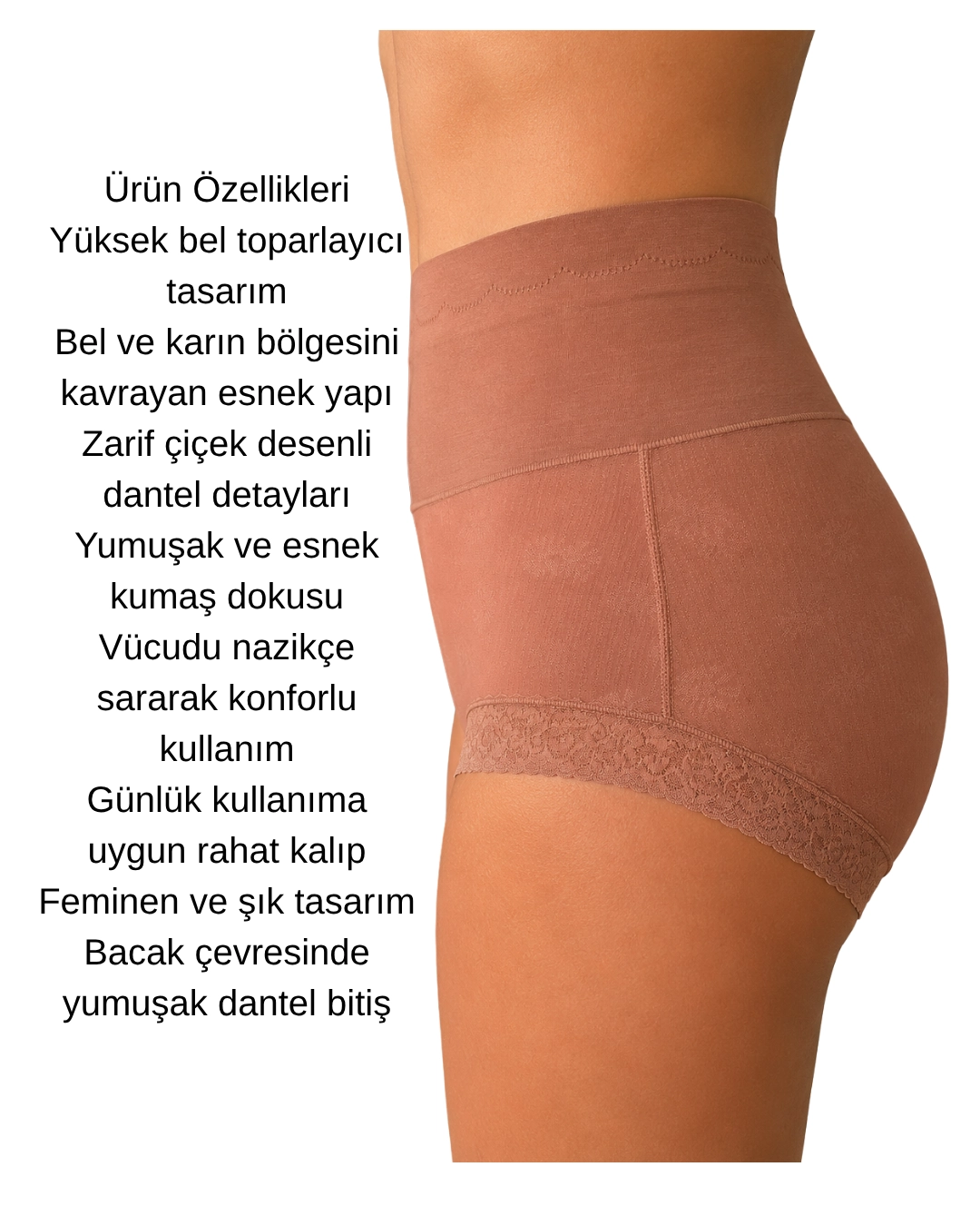 UN REAL Kadın 3’lü Yüksek Bel Dantel Detaylı Korse Etkili Toparlayıcı Külot Seti