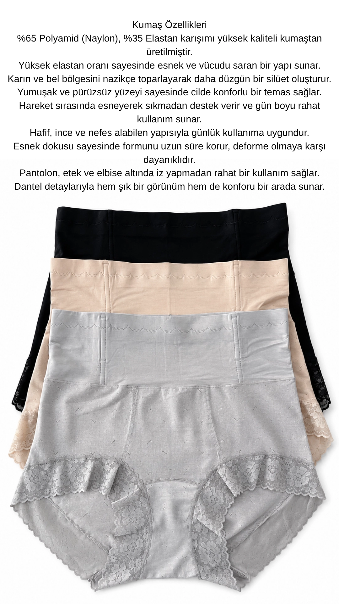 Un Real Kadın 3 Lü Yüksek Bel Paçası Dantelli Toparlayıcı Korseli Külot