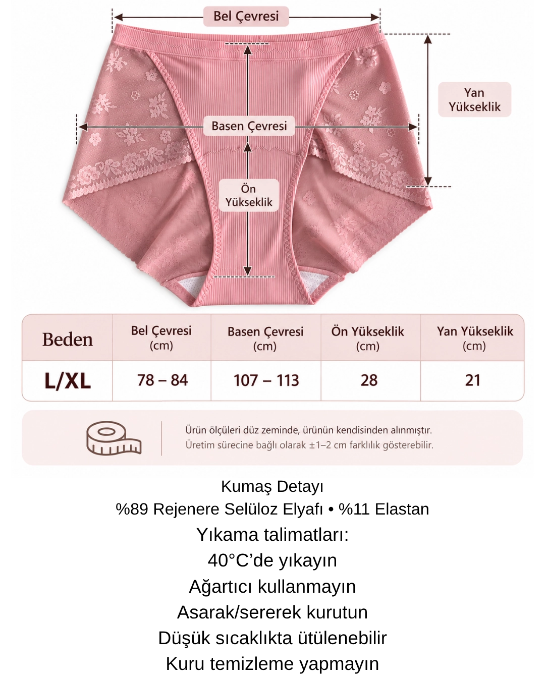UN REAL 5’li Kadın Yüksek Bel Fitilli Çiçek Desenli Dantel Detaylı Külot Seti L/XL