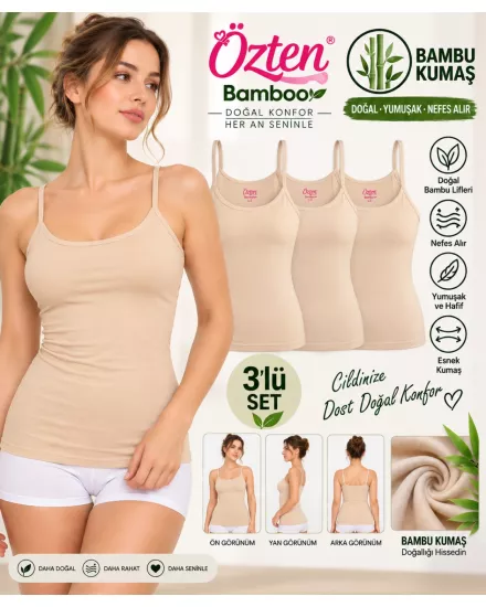 UN REAL  Özten 3’lü Kadın Bambu Kumaş İp Askılı Atlet Seti – Yumuşak ve Esnek