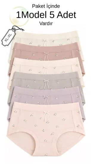 Kadın Pamuklu Baskılı Külot 5’li Paket Modal Elastan Astarı Pamuklu Rahat Günlük İç Giyim L-XL