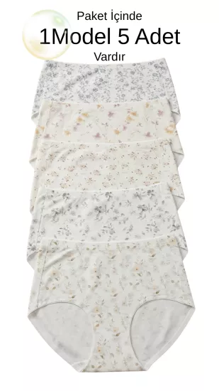 Kadın Lazer Kesim Çiçek Baskılı Külot 5’li Paket Pamuk Elastan Yumuşak Rahat İç Giyim L-XL