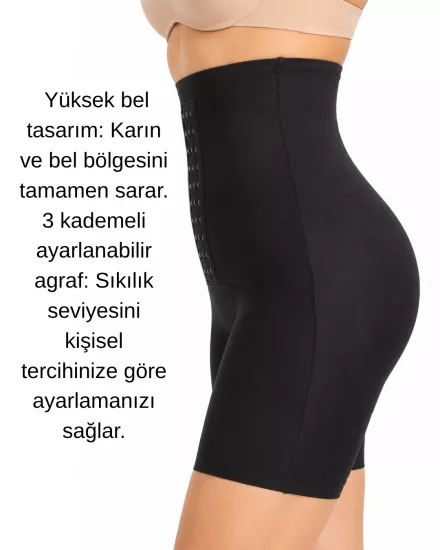 UN REAL Kadın Yüksek Bel Uzun Paçalı Toparlayıcı Korse Şort 3 Kademeli Agraflı