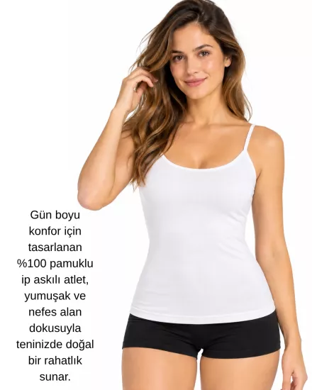 UN REAL Özten Kadın İp Askılı Ribana %100 Pamuk Atlet 3’lü Paket