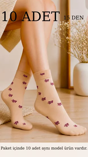 Kadın 15 Denye Lotus Desenli Soket Çorap 10’lu Paket