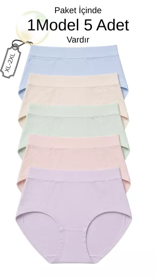 Kadın Yüksek Bel Ultra Yumuşak Külot 5’li Paket XL-2XL Rejenere Elyaf Polyester Elastan Rahat Esnek İç Giyim