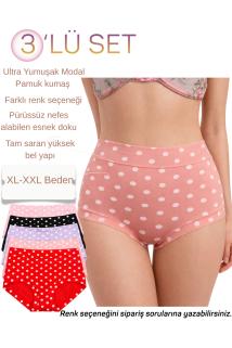Yüksek Bel Slip Kadın Külot – Puantiyeli Desen, Nefes Alan Kumaş, 3’lü Set