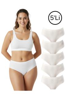 Kadın %100 Pamuk Ribana Fitilli Bato Bikini Külot 5’li Set – Siyah, Beyaz, Ten