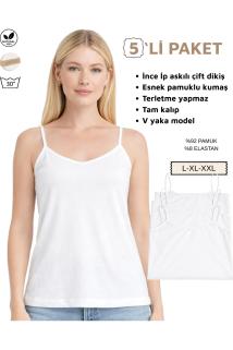 5’Li Kadın İp Askılı Pamuklu Atlet %95 Pamuk Slim Fit Basic