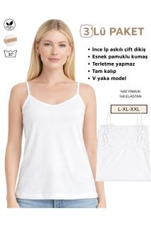 3’lü Kadın İp Askılı Pamuklu Atlet %95 Pamuk Slim Fit Basic