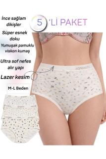 Yüksek Bel Baskılı Kadın Külot – İz Yapmayan, Yumuşak Pamuklu Viskon – 5’li Paket M/L