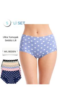 Kadın Yüksek Bel Puantiyeli Külot 5’li Set – Ultra Yumuşak-İnce Dikişli, M/L