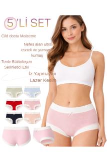 Kadın Çiçek Baskılı Pamuklu Külot 5’li Set – Yüksek Bel, L/XL