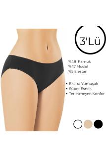 Kadın 3’lü Bikini Külot – Modal Pamuk, Konforlu, Nefes Alan Tam Kalıp Set