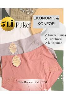 5'li Büyük Beden İz Yapmayan Seamless Basic Külot Yüksek Bel Toparlayıcı Kadın Bato İç Çamaşır