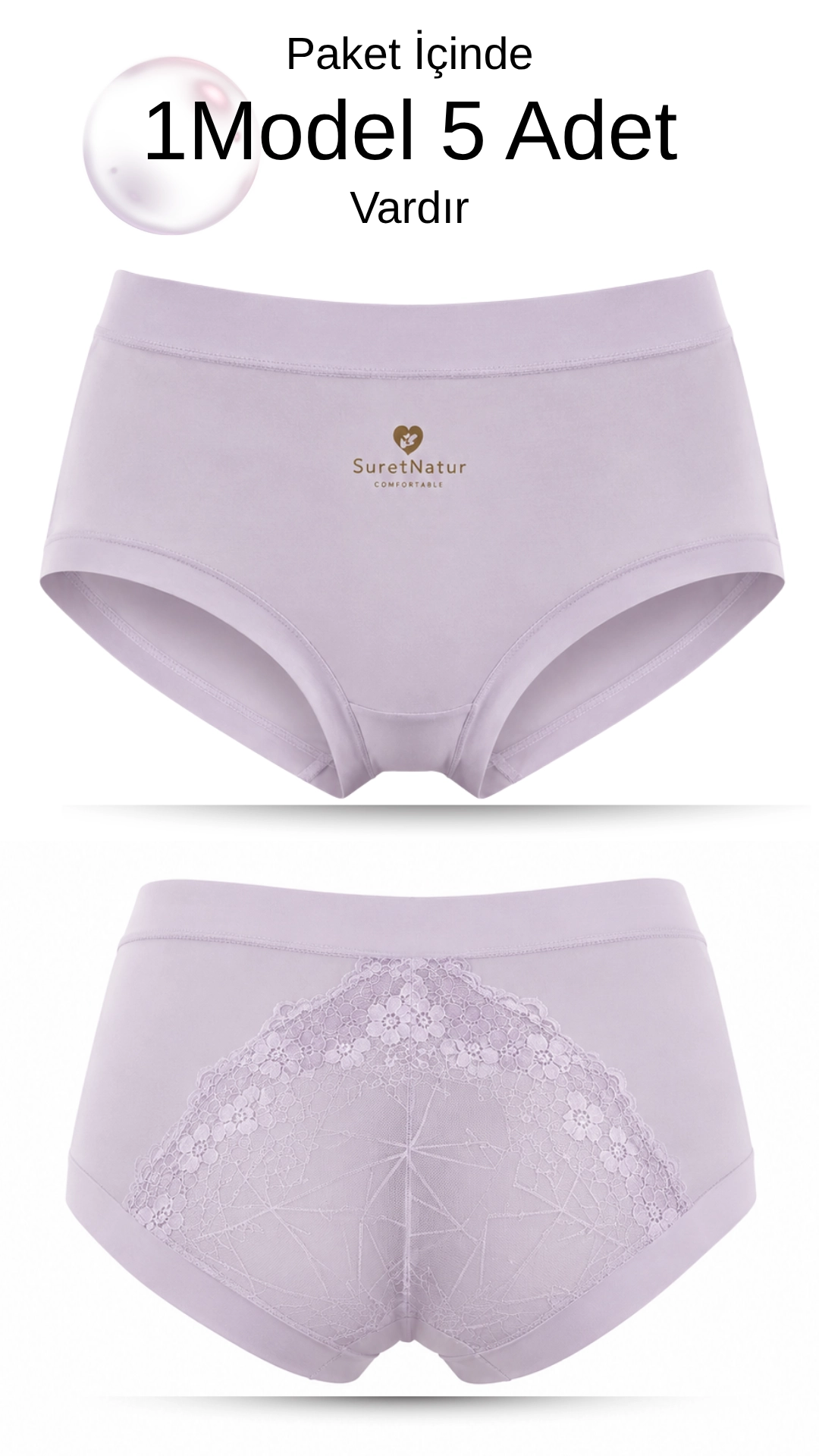 Un Real Underwear 910 Kadın Dantel Detaylı Yüksek Bel Külot 5’li Paket Karışık Renk L-XL