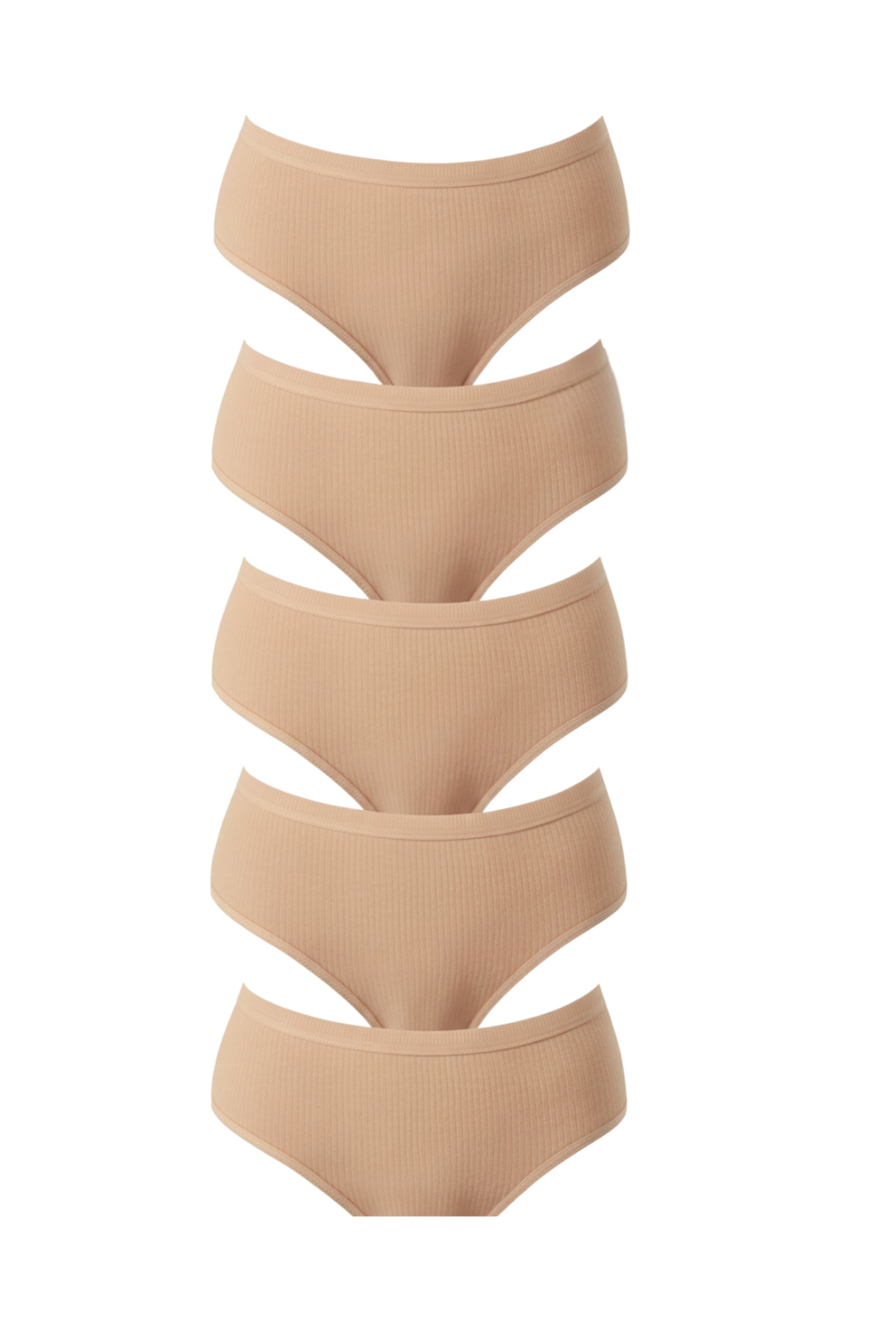 Kadın %100 Pamuk Ribana Fitilli Bato Bikini Külot 5’li Set – Siyah, Beyaz, Ten