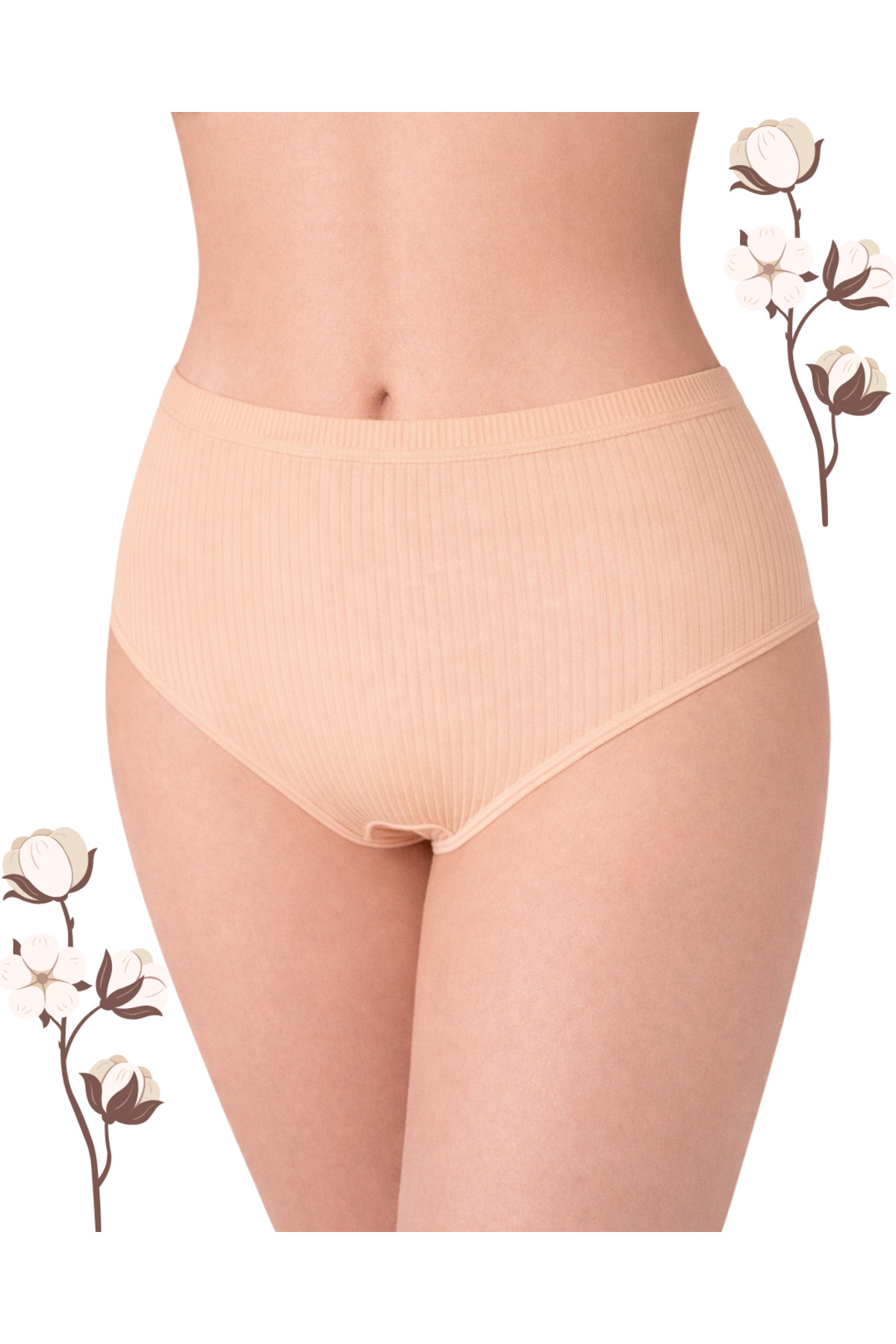 Kadın %100 Pamuk Ribana Fitilli Bato Bikini Külot 5’li Set – Siyah, Beyaz, Ten
