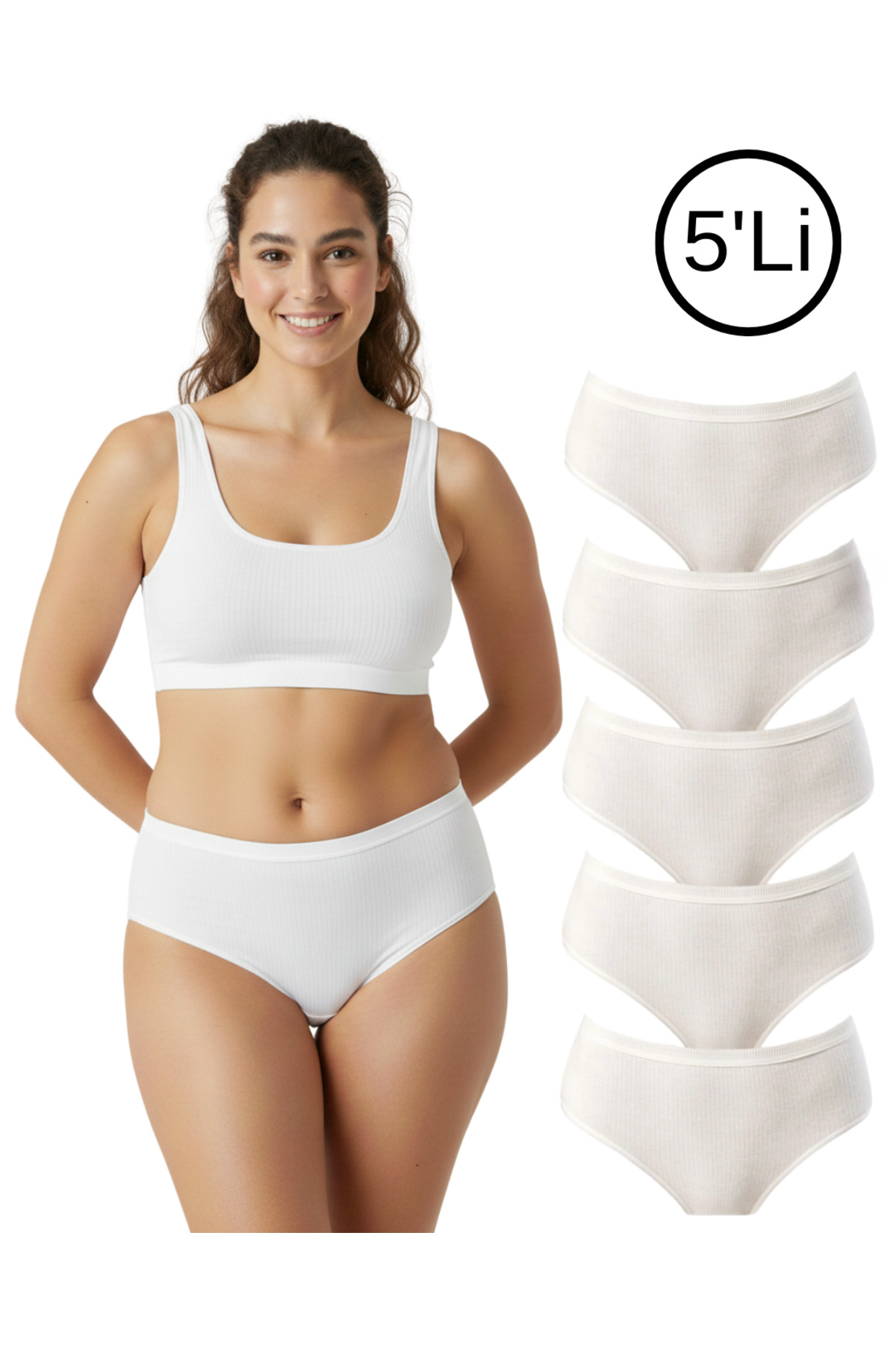 Kadın %100 Pamuk Ribana Fitilli Bato Bikini Külot 5’li Set – Siyah, Beyaz, Ten