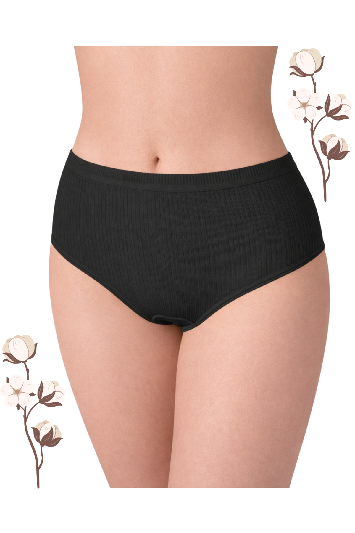 Kadın %100 Pamuk Ribana Fitilli Bato Bikini Külot 5’li Set – Siyah, Beyaz, Ten