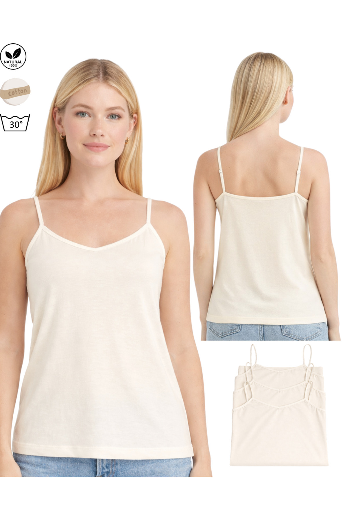 3’lü Kadın İp Askılı Pamuklu Atlet %95 Pamuk Slim Fit Basic