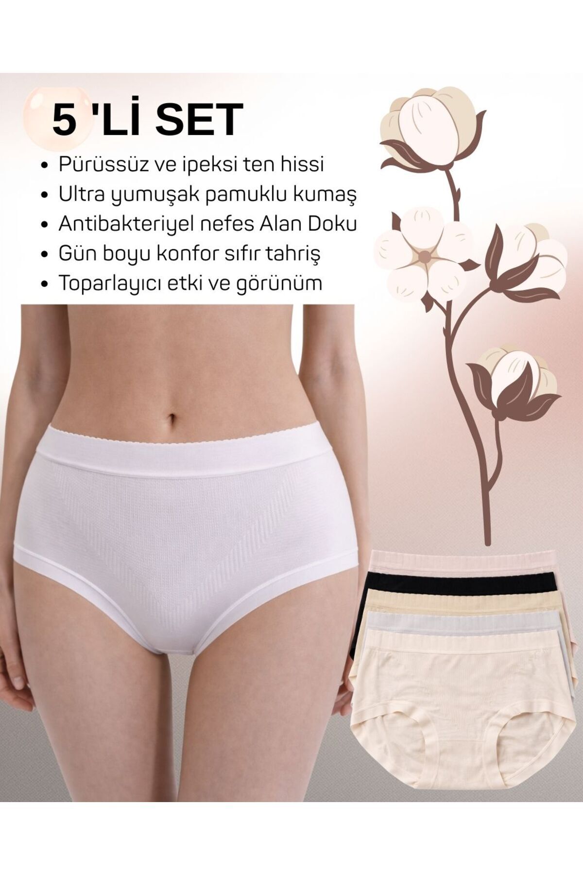 Yüksek Bel Toparlayıcı Seamless Kadın Külot 5’li Set Nefes Alan Yumuşak Doku M-L