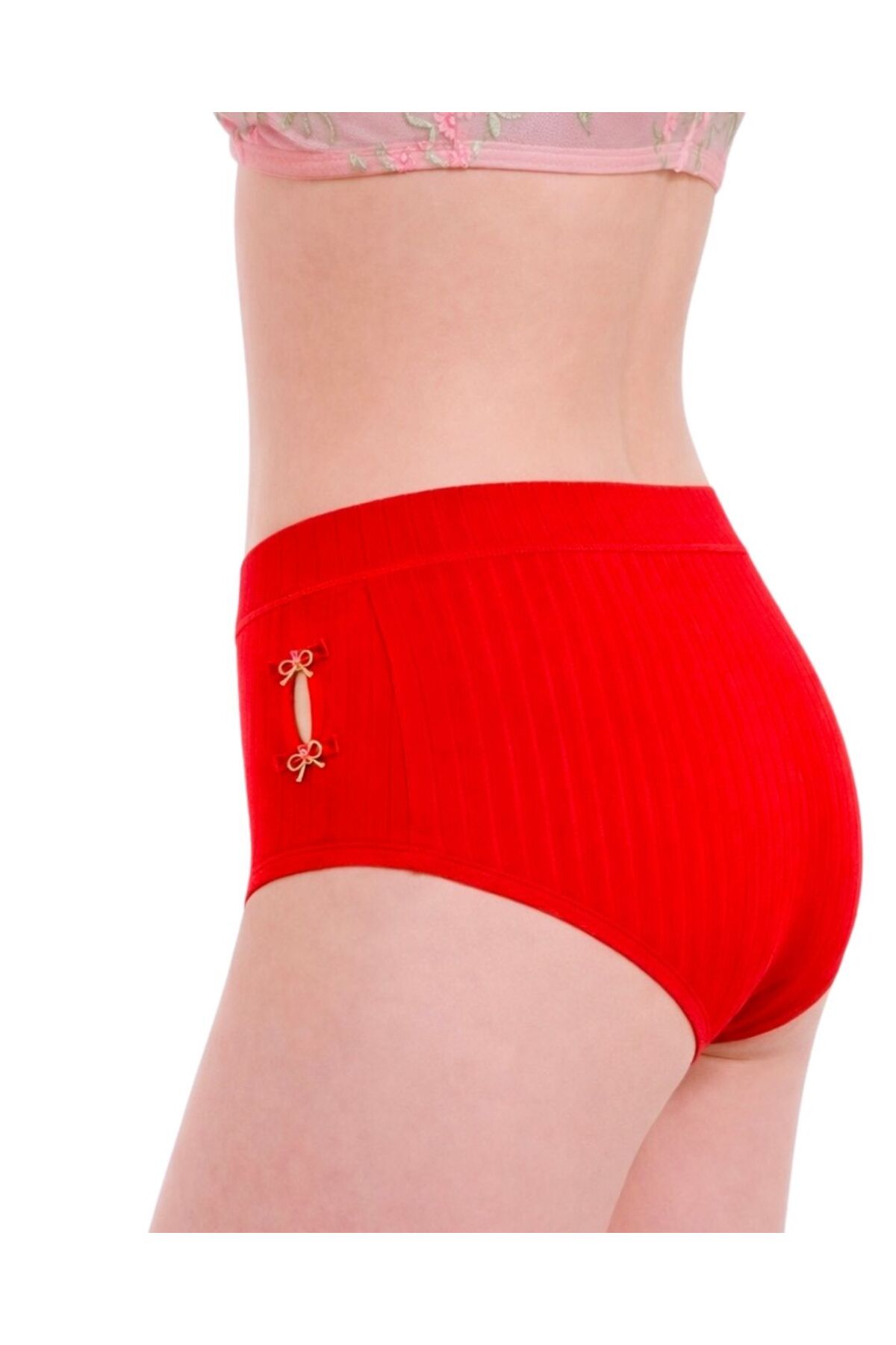Yüksek Bel Fitilli Ribanalı Kadın Külot – Yan Fiyonklu, 5’li Set, L–XL