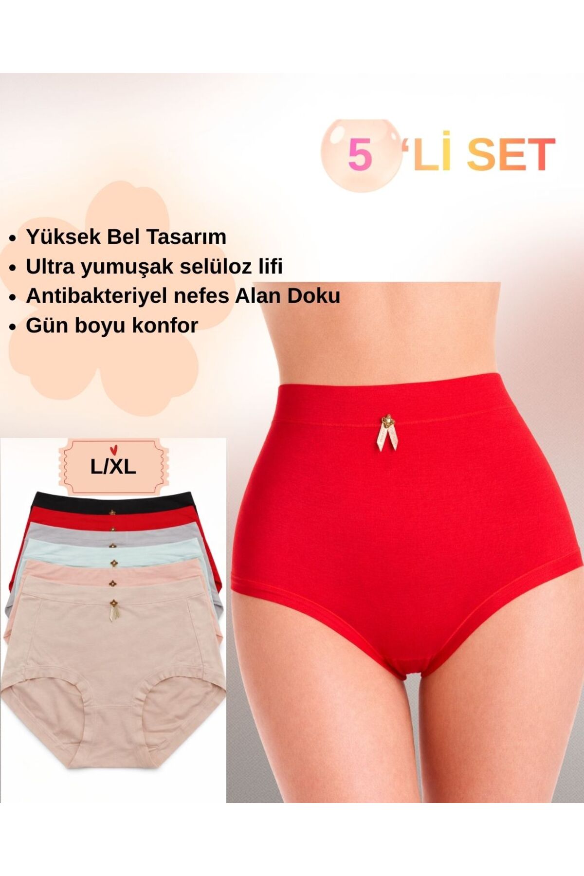 Yüksek Bel Bambu Dokulu Kadın Külot 5’li Set %95 Selüloz L/XL-2034